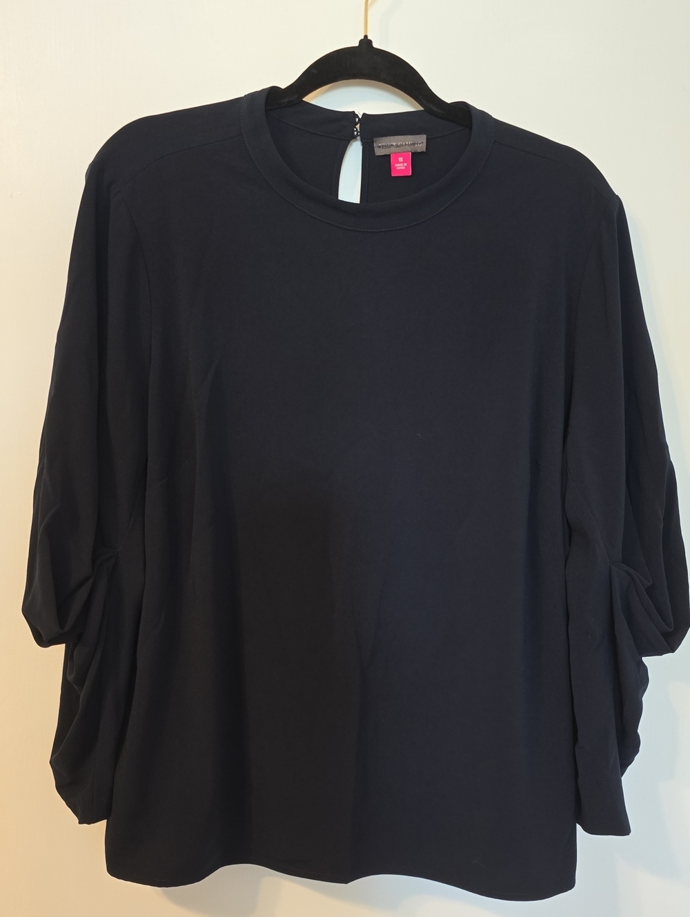 Vince Camuto Navy Balloon-Sleeve Crewneck Blouse
